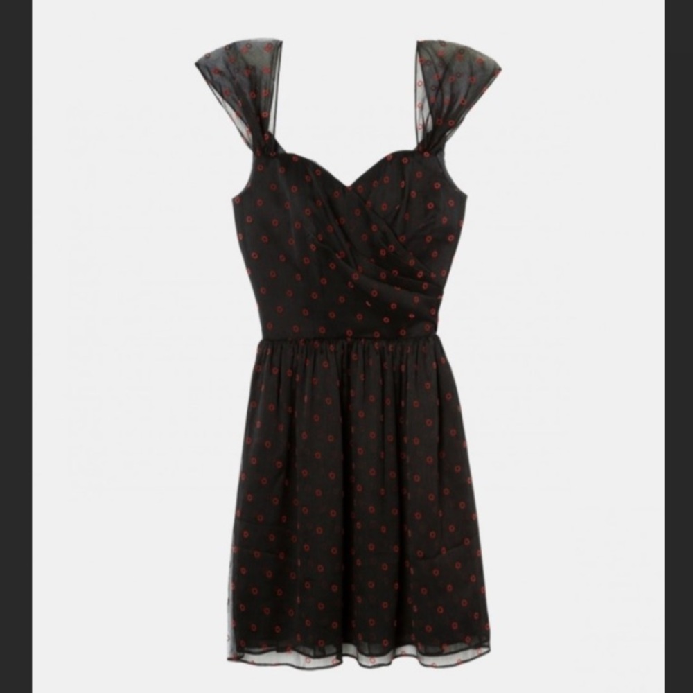 The Kooples Sweetheart Red Dot Dress Pleated Off the Shoulder